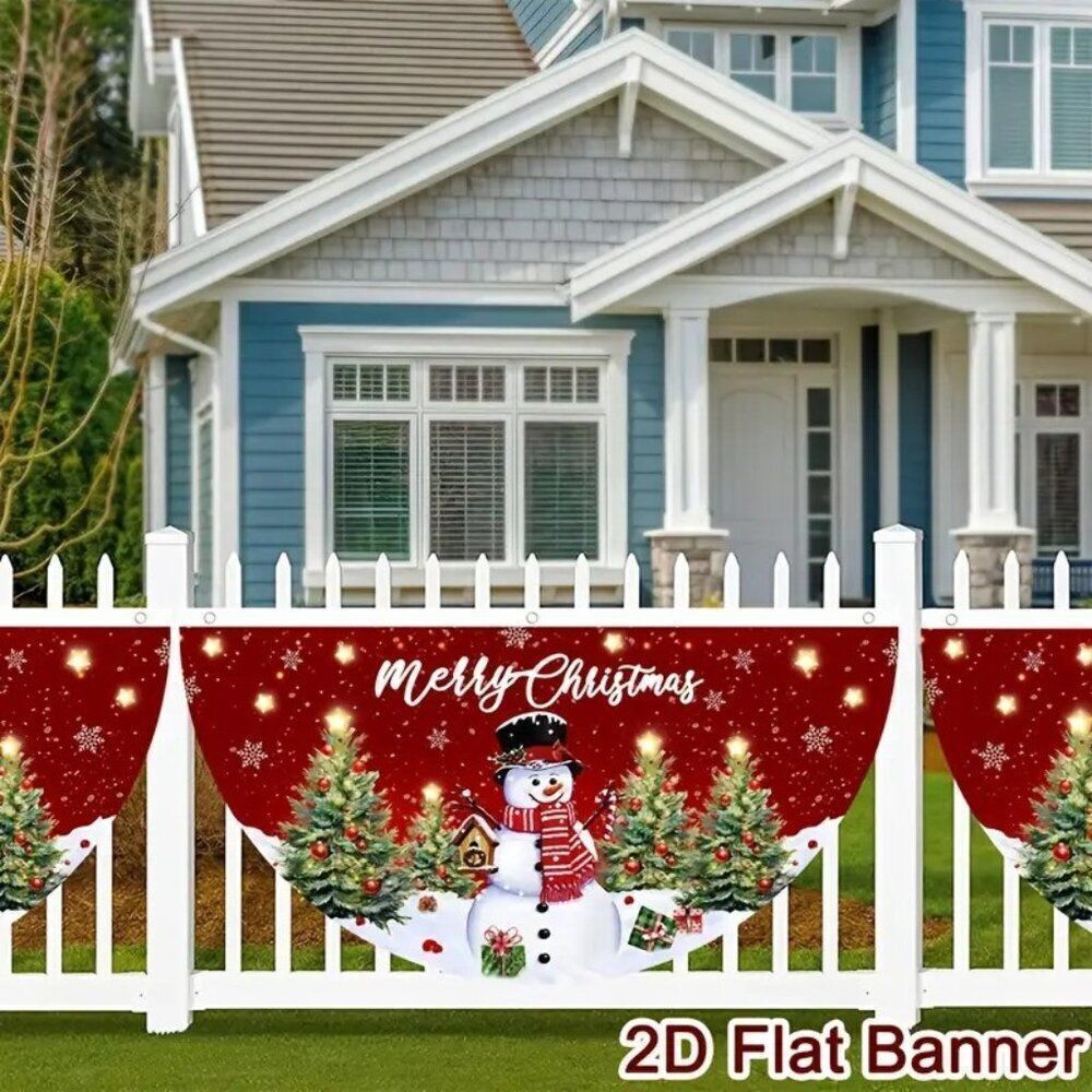18 x 35 Holiday Wall Banner Festive Christmas Snowman & Trees - Merry Christmas